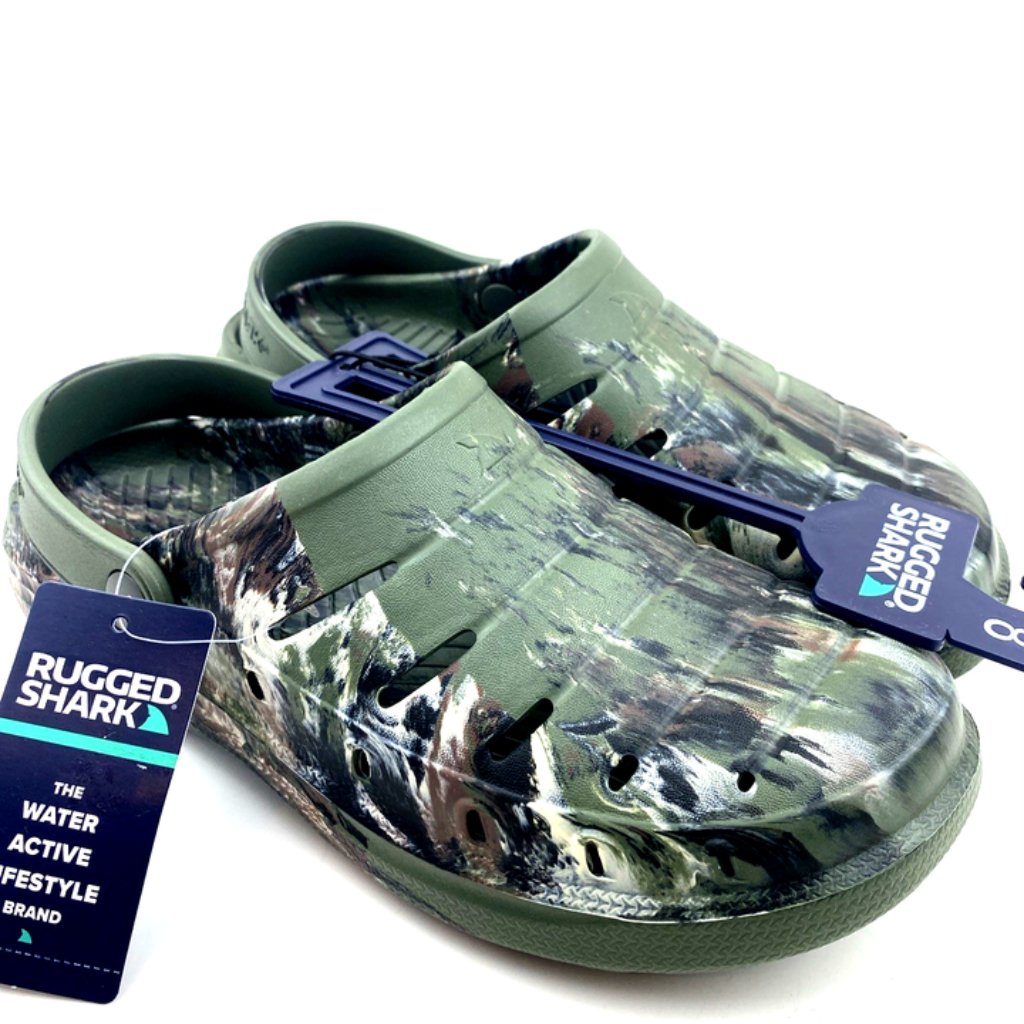 Mens Sandals Shoes Size 8 Camo Green Rubber Ankle Strap Washable Youth